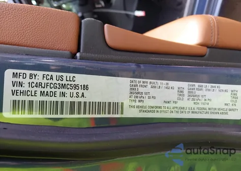 2021 Jeep Grand Cherokee Overland 4X4 from USA, damaged, VIN 1C4RJFCG3MC595186